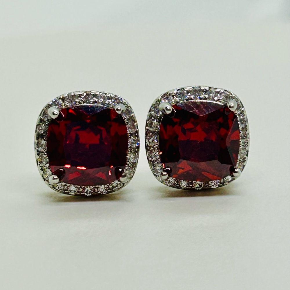 Garnet Silver Stud Earrings - Picture 2 of 5